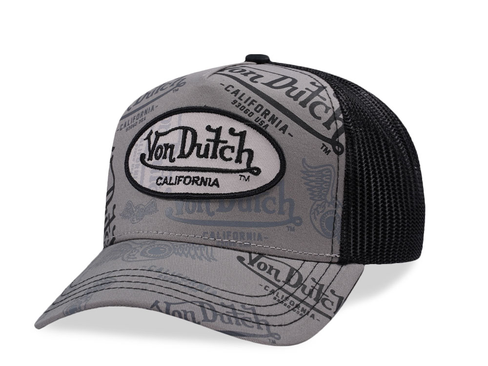 Von Dutch Oval Patch Gray Script Edition Trucker Snapback Cap
