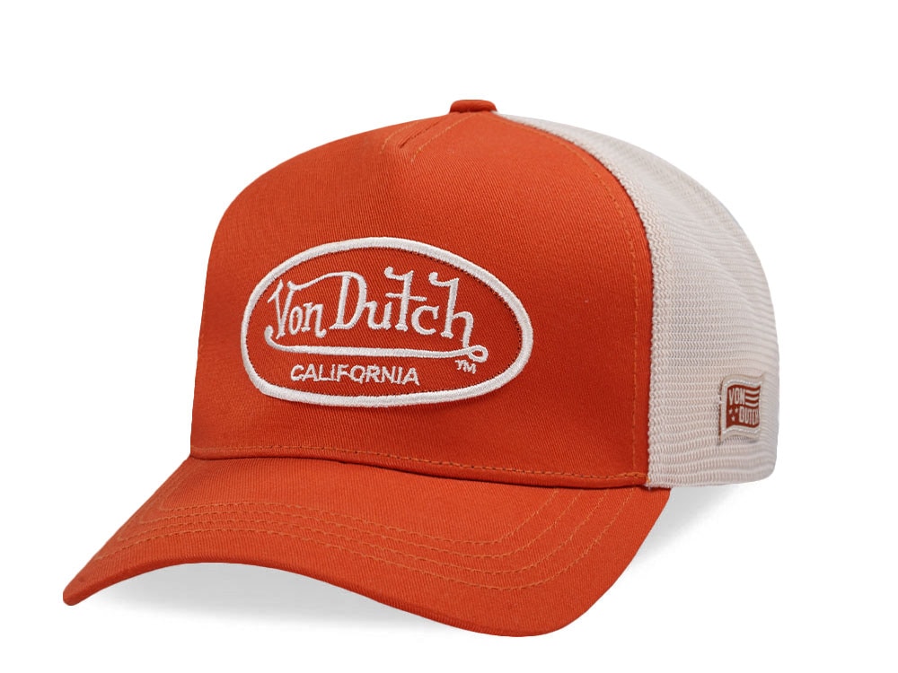 Von Dutch Embroidered Oval Patch Orange Trucker Strapback Cap
