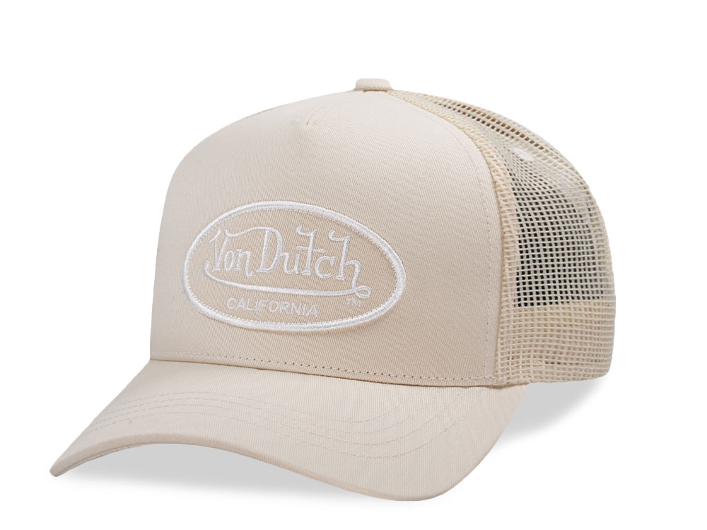 Von Dutch Oval Patch Beige Trucker Strapback Cap