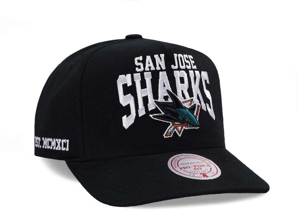 Mitchell & Ness San Jose Sharks Black Pro Pinch Fit Snapback Cap