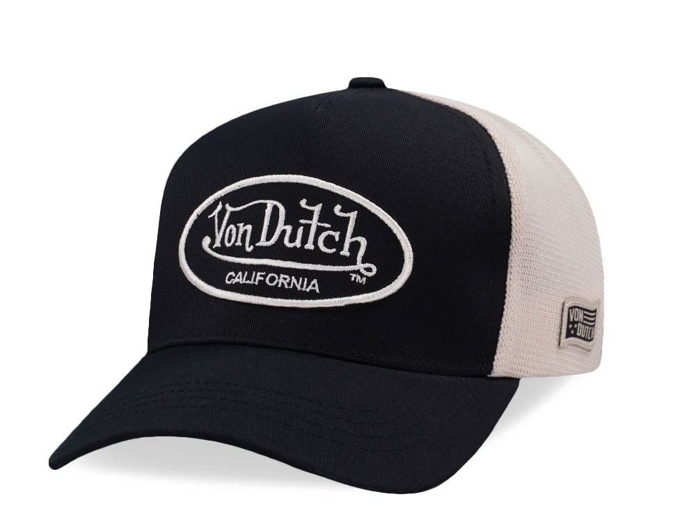 Von Dutch Embroidered Oval Patch Black Trucker Strapback Cap