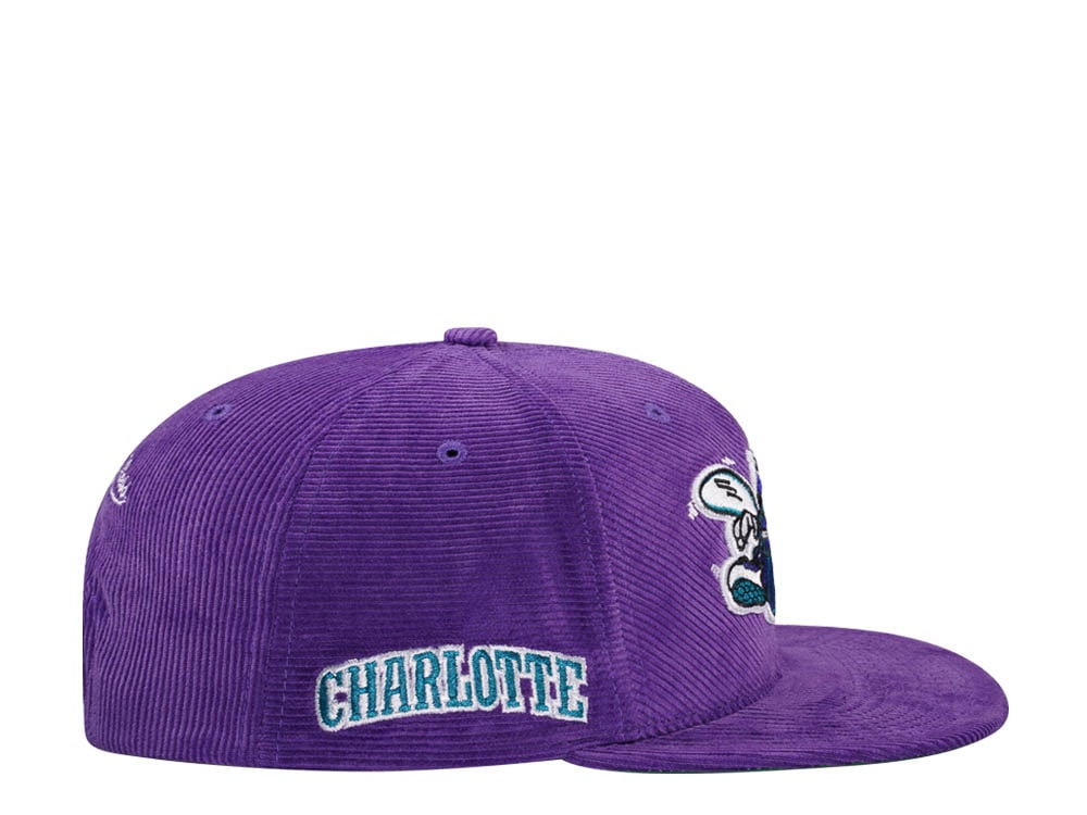 Mitchell & Ness Charlotte Hornets Purple Cord Hardwood Classic Snapback Cap