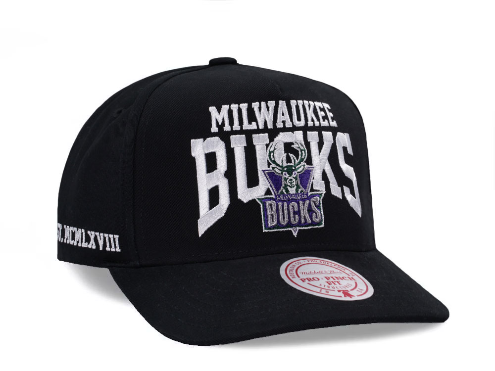 Mitchell & Ness Milwaukee Bucks Black Pro Pinch Fit Snapback Cap