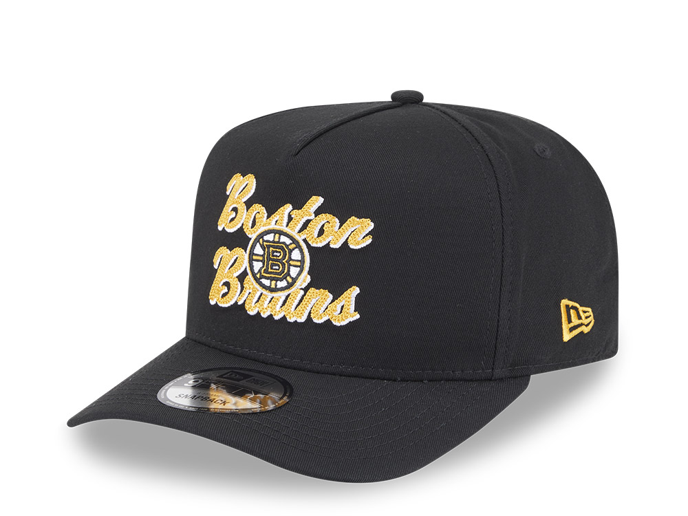 New Era Boston Bruins Chainstitch Black 9Fifty A Frame Snapback Cap