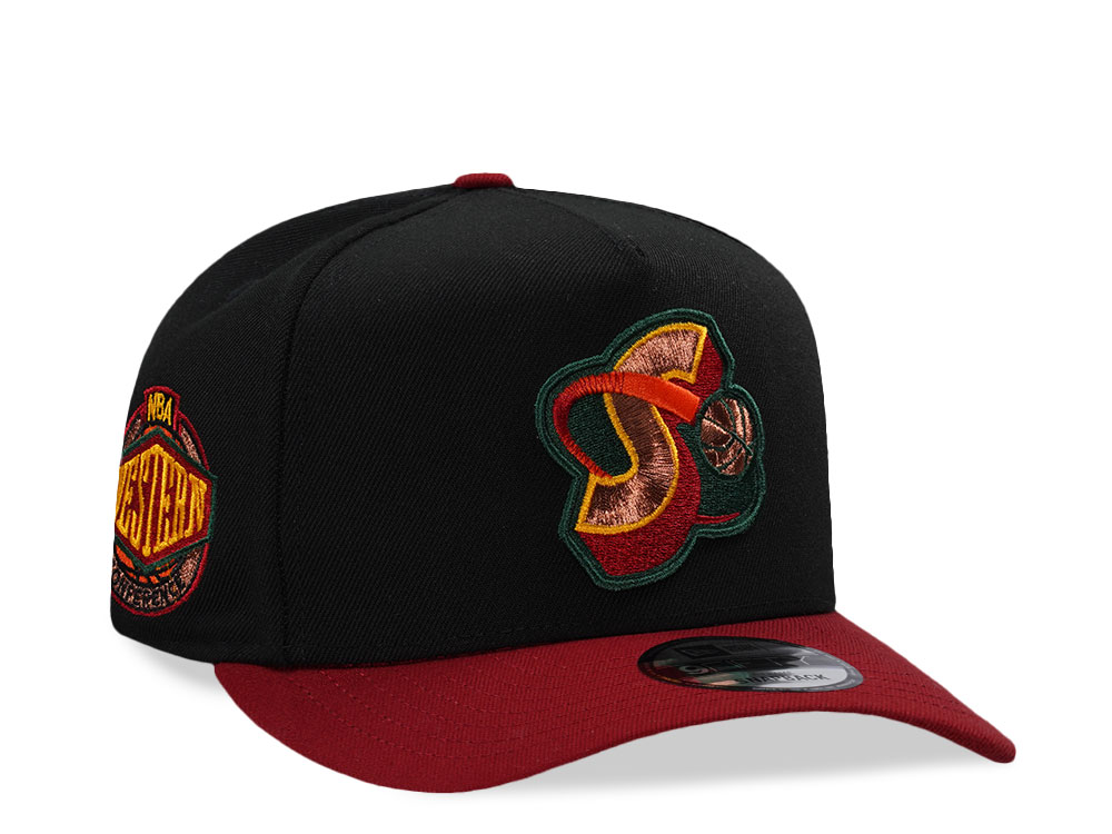 New Era Seattle Supersonics NBA Western Conference Black Two Tone Edition 9Fifty A Frame Snapback Cap