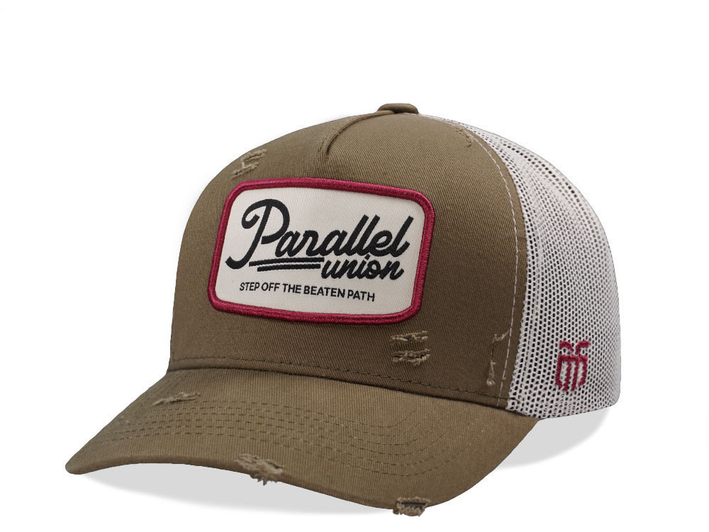 Parallel Union Patch Olive Distressed Edition Trucker Snapback Cap