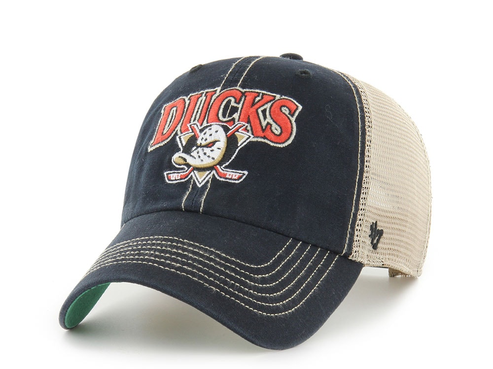 47Brand Anaheim Ducks Vintage Black Tuscaloosa Edition Trucker Clean Up Snapback Cap
