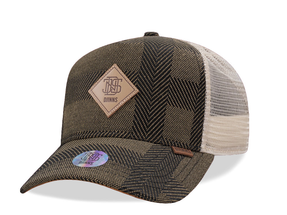 Djinns Hermecheck Olive Beige Trucker Snapback Cap