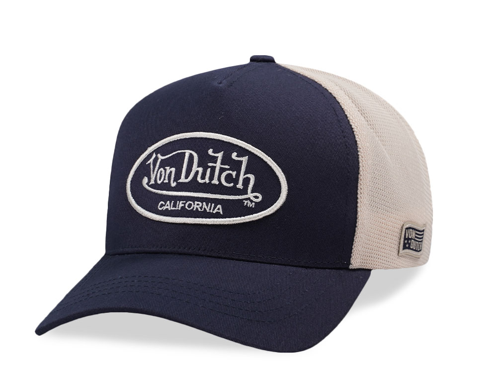 Von Dutch Embroidery Oval Patch Navy Trucker Strapback Cap