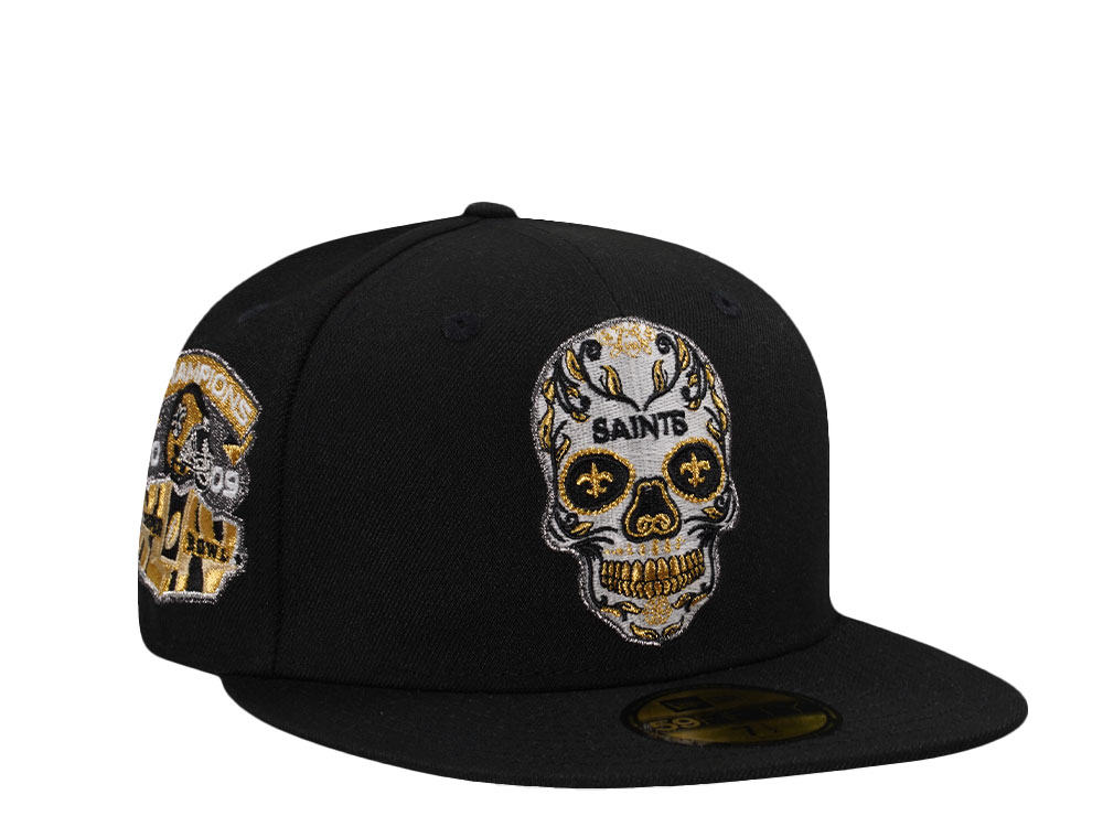 New Era New Orleans Saints Super Bowl Champions 2009 Skull Metallic Glow Prime Edition 59Fifty Fitted Cap