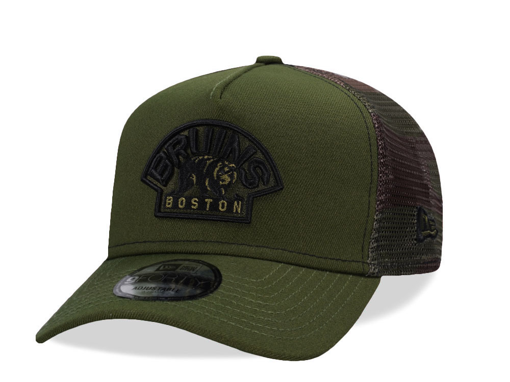 New Era Boston Bruins Green Camo Trucker Edition 9Forty A Frame Snapback Cap