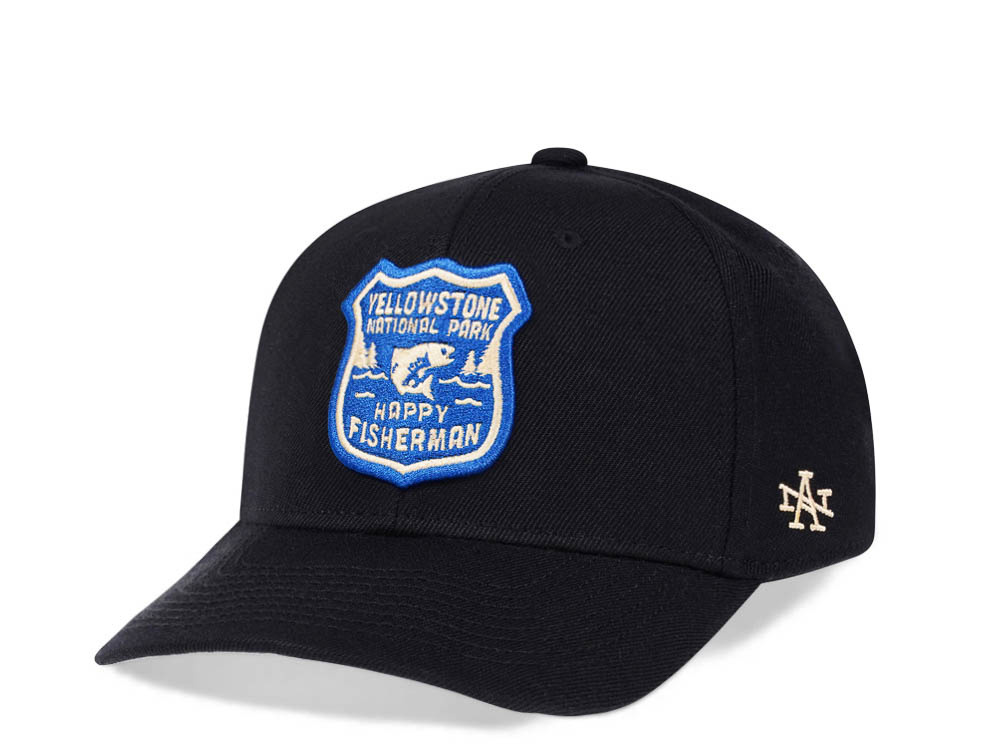 American Needle Yellowstone National Park Happy Fisherman Black Snapback Cap