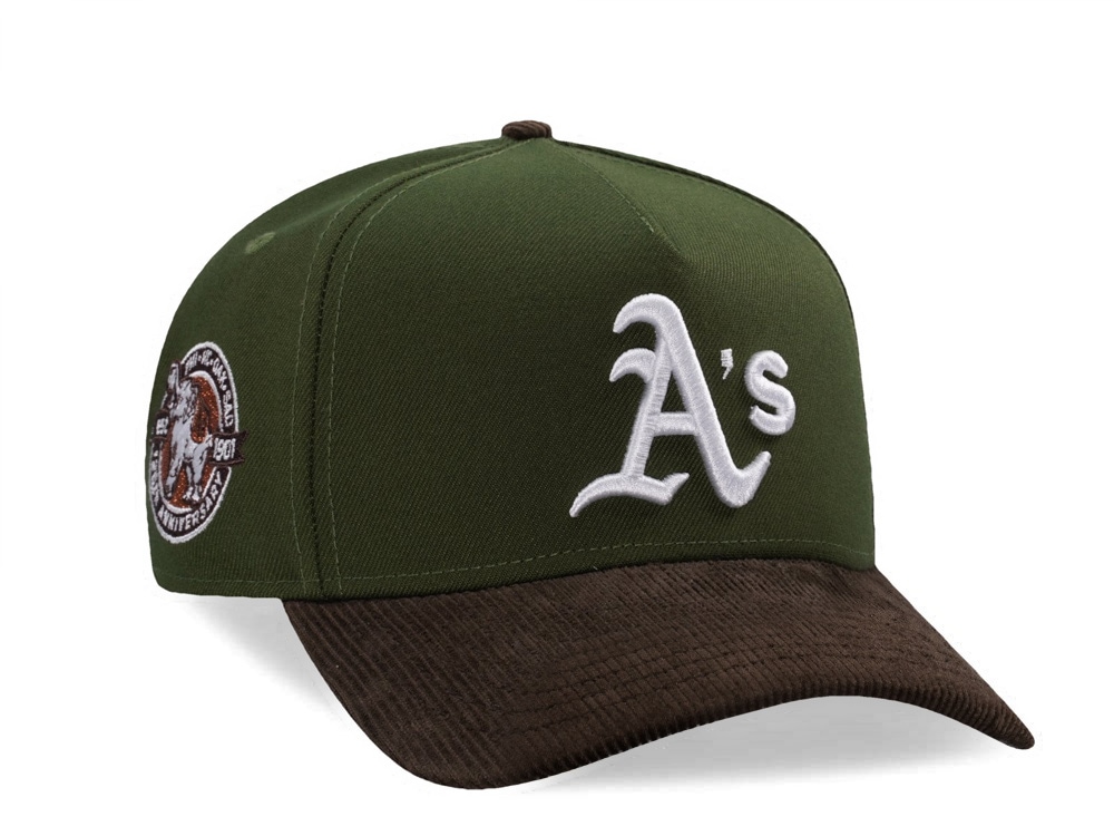 New Era Oakland Athletics 125th Anniversary Rifle Green Walnut Corduroy Two Tone Edition 9Forty A Frame Snapback Cap