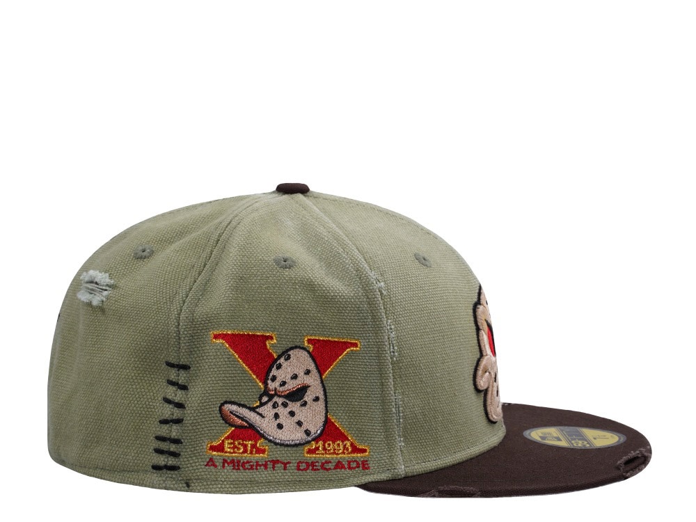 New Era Anaheim Ducks 10th Anniversary Washed Canvas Rifle Green Two Tone Horror Edition 59Fifty Fitted Cap